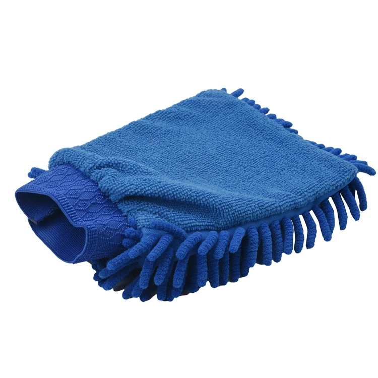 Good Quality 2IN1 Chenille Microfiber Cleaning Mitt Car Wash Glove With Mesh Cloth