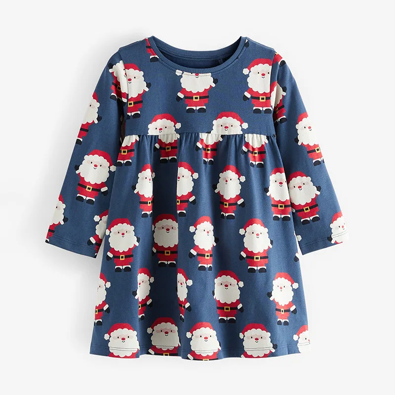 Custom santa girls dress christmas dress for kids children long sleeve jersey girls christmas dress