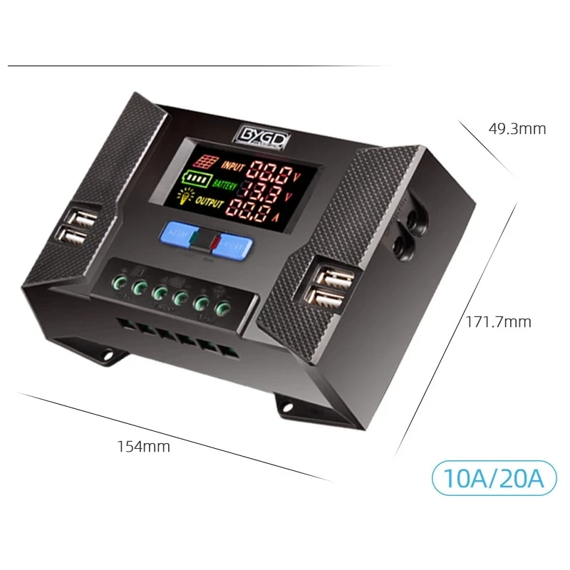 50V DC Solar Panel Controller Regulator Double Dual USB HD Colorful Screen 20A 30A 40A 12V 24V PWM PV Solar Charging Controller