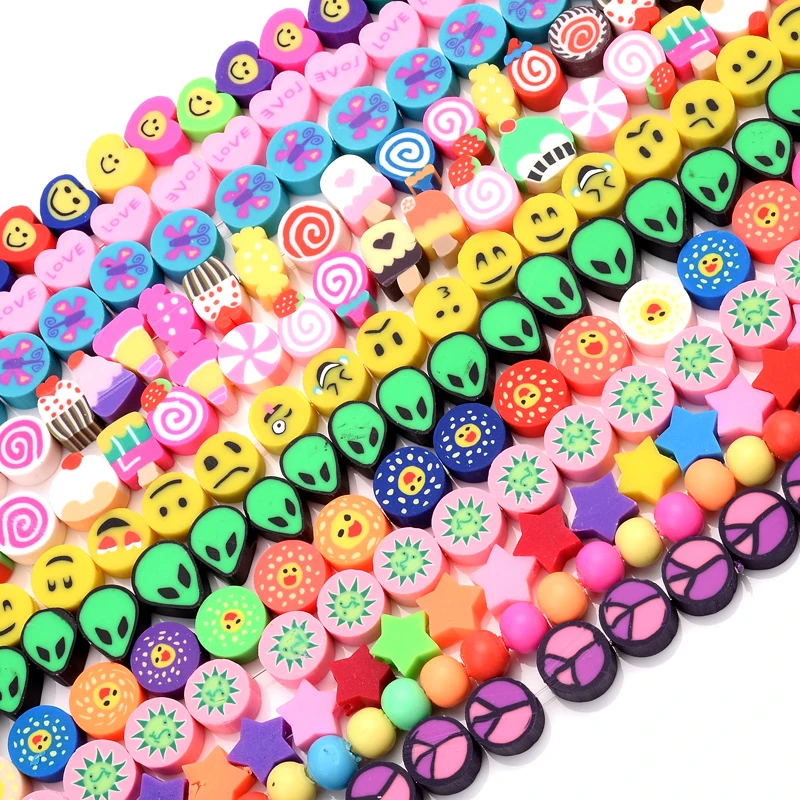 New Style Clay Beads Approx 40Pcs 10mm Animal Flat Round Loose Handmade Polymer Spacer Bead for Jewelry Making Necklace Bracelet