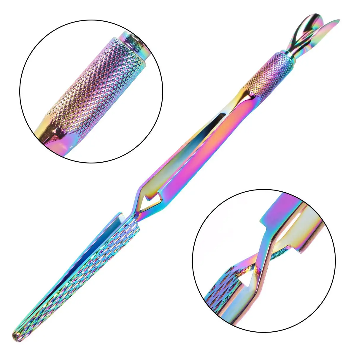 Stainless Steel Nail Art Tools Multifunction False Nail Shaping Tweezers Colorful Rose Gold Pinching Cuticle Pusher