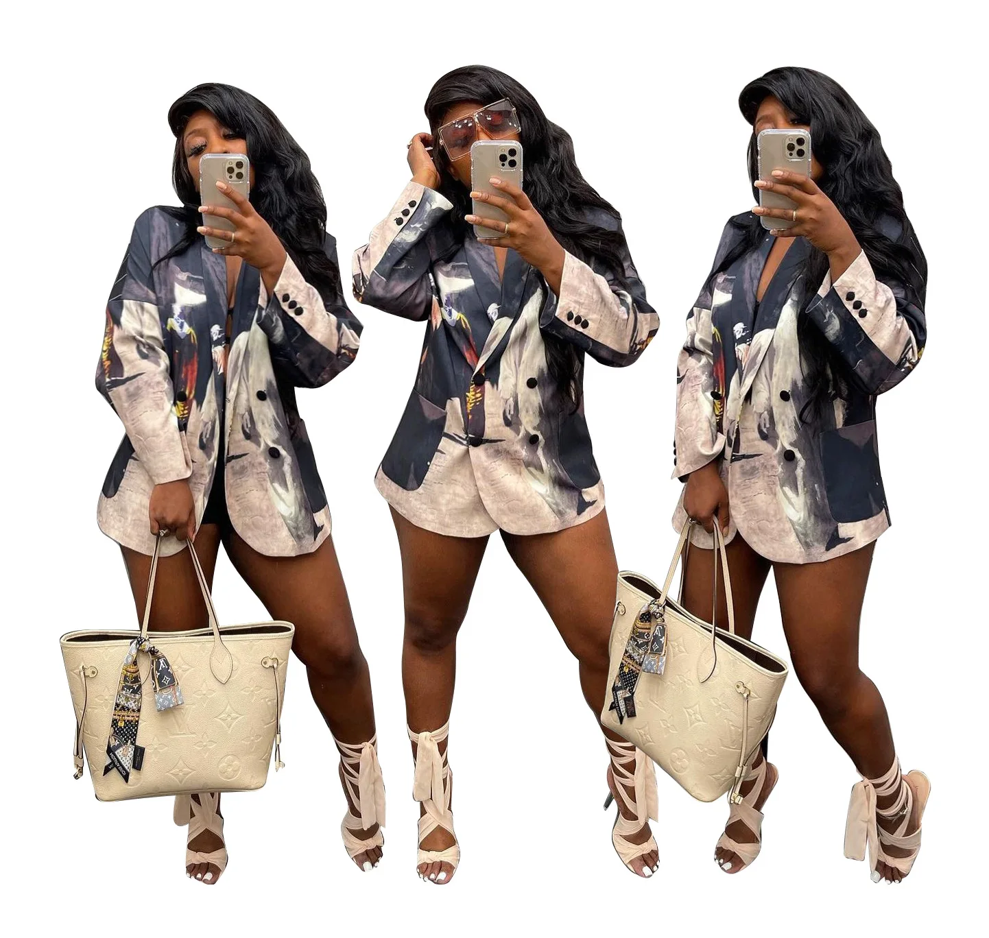 LY8051 2021 осенний женский модный Повседневный двубортный блейзер с принтом