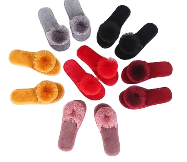 Fashionable and popular ball design men and women comfortable breathable toe plush ladies slippers