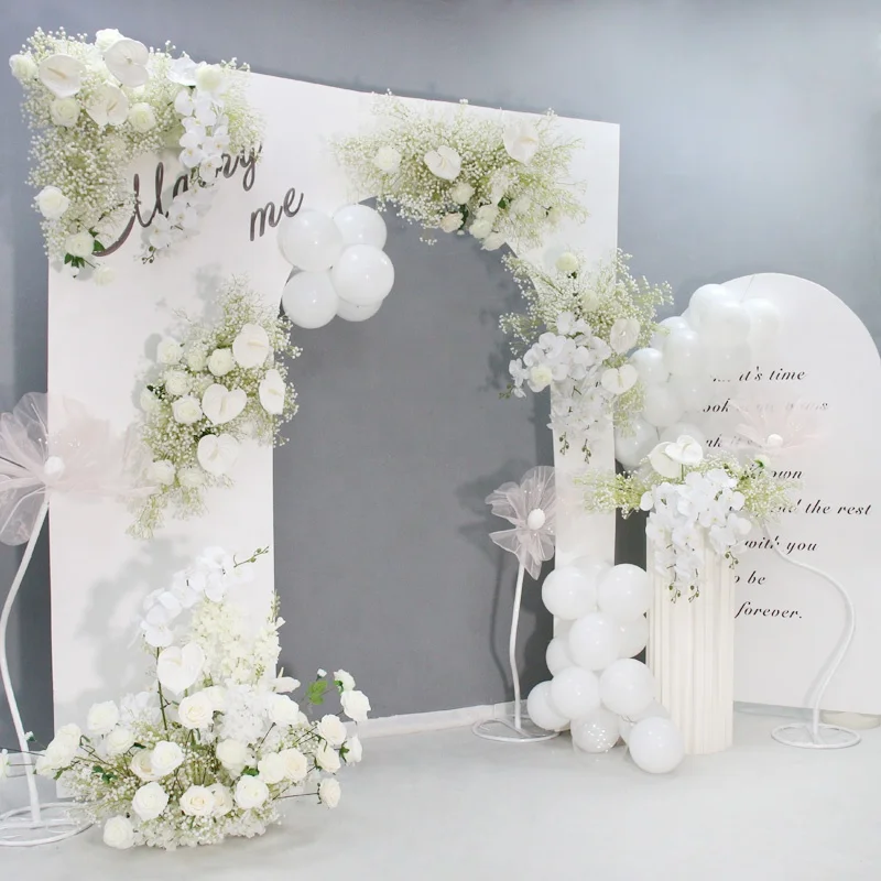 White Rose Orchid Gypsophila Artificial Flower Ball  Floral Arrangement Wedding Party Backdrop Decor Scene Layout Props