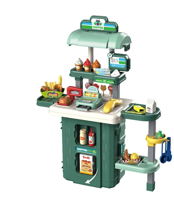 Hot Sale Role Play Interactive Pretend Play Kids Supermarket shopping Set Toys for Wholesale High Quality Trolley Case