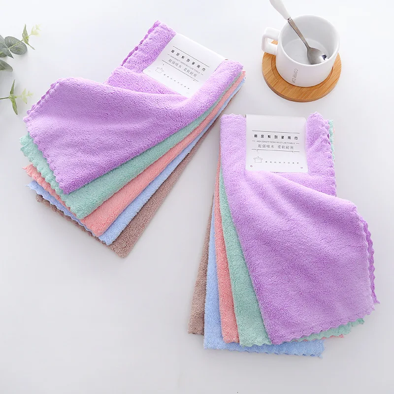 Custom manufacture wholesale microfiber coral fleece cleaning rags dish glass cloth napkins kitchen towel set