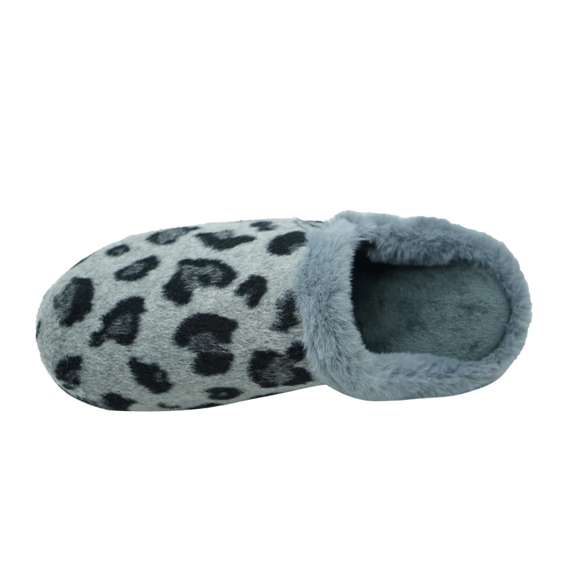 China Wholesale winter women leopard print Daily Life deep grey collar shoes thermal slippers