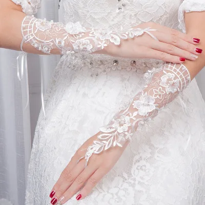 Summer New White Wedding Gloves Wedding Gloves Short Paragraph Long Lace Gloves