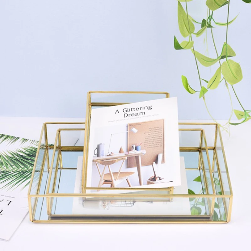 Wholesale High Quality Decorative Serving Tray Simple Rectangular Metal Gold Mirror Trays