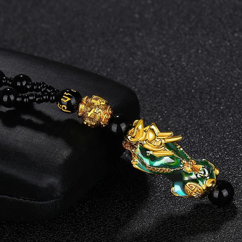 Pixiu Pendant Lucky Necklaces For Women Men Stone Beaded Chain Vintage Mascot Chinese Fengshui Necklace
