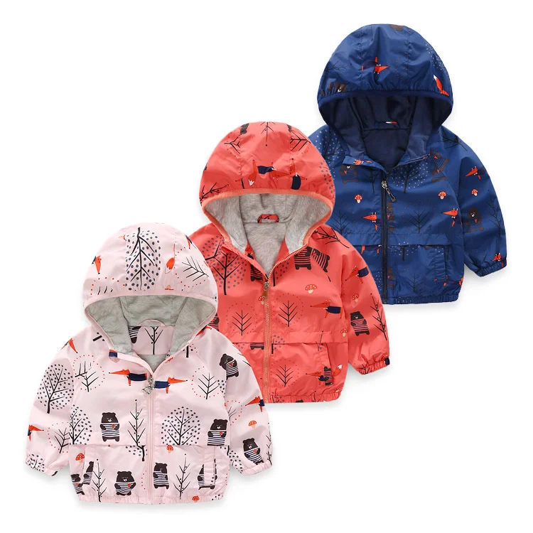 OEM Customized kids woven jackets cute printing 100% polyester breathable fabric single jersey lining high quality jacket