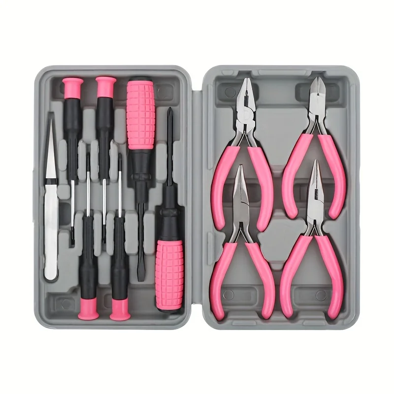 Wholesale 4.5 Inch DIY Pink Mini Pliers Set 9-Piece Carbon Steel Jewelry Pliers for Cutting and Grip OEM Customizable