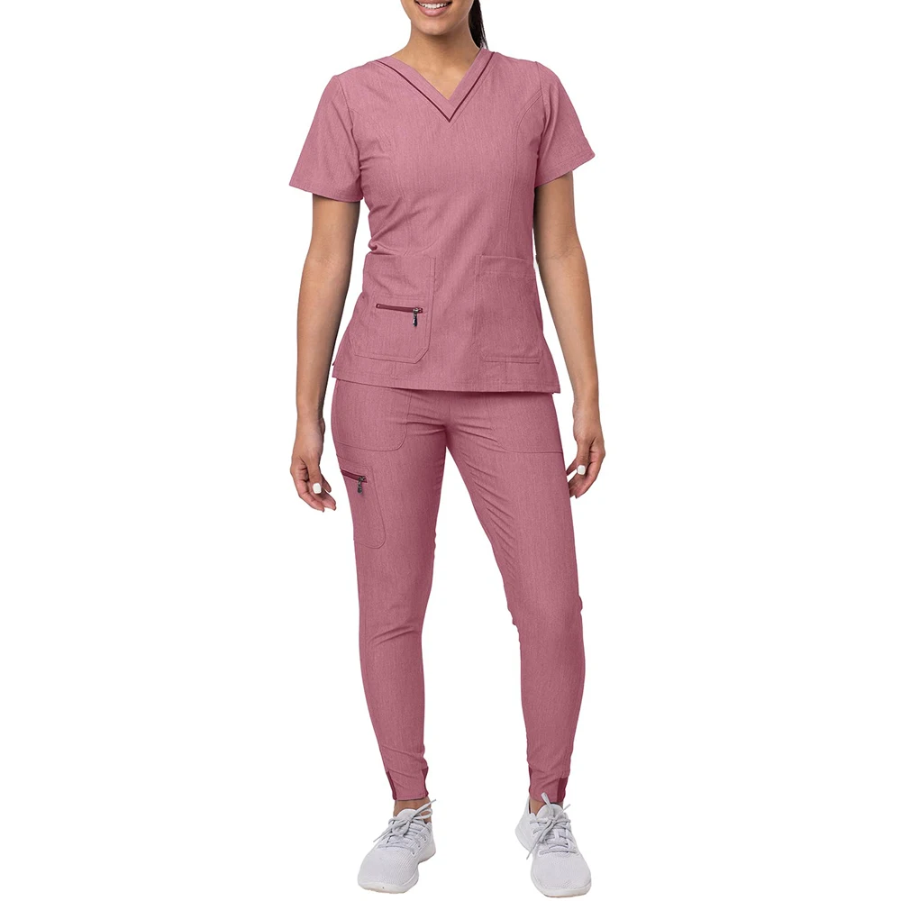 High Quality Eco-friendly Scrub Uniforms Set for Women  Elevated V-Neck Top & Jogger Scrub Pants Medical uniforms