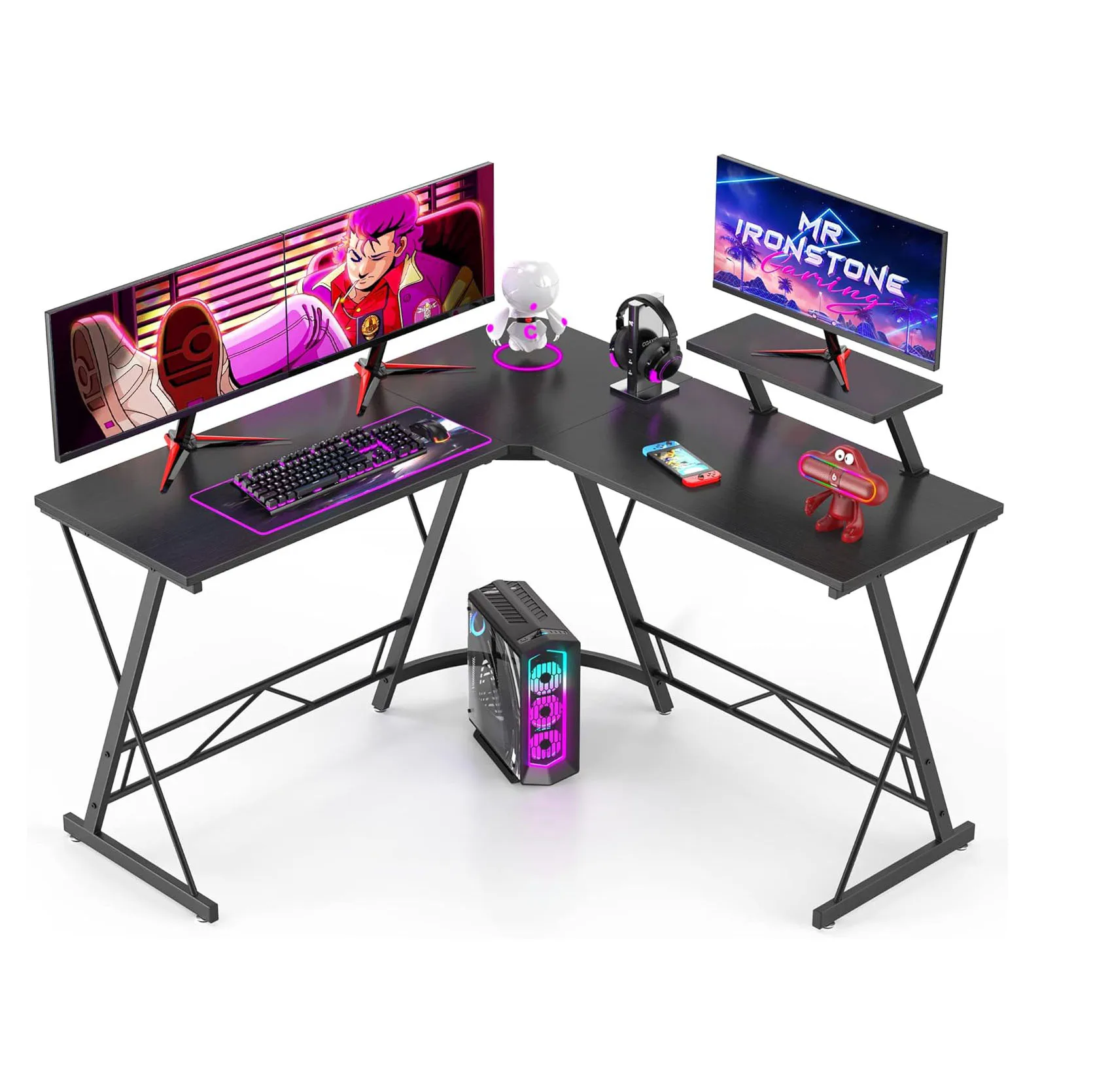 L-образный стол со светодиодными лампами RGB для полного погружения в игру и USB/зарядного устройства беспроводного зарядного