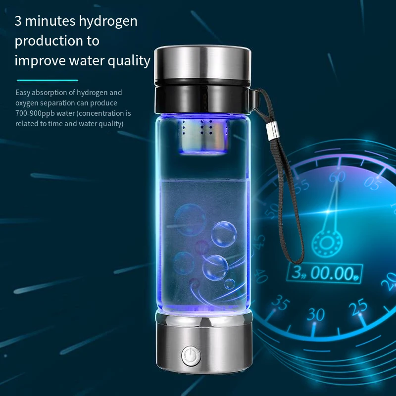 Portable Hydrogen Water Generator Bottle with SPE and PEM Technology, 420ML Rechargeable Hydrogen Water Ionizer Machine