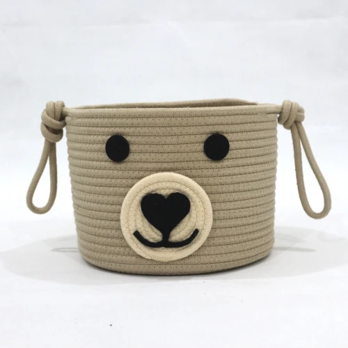Fashion woven basket bin with hand embroidery designs baby storage cotton rope made