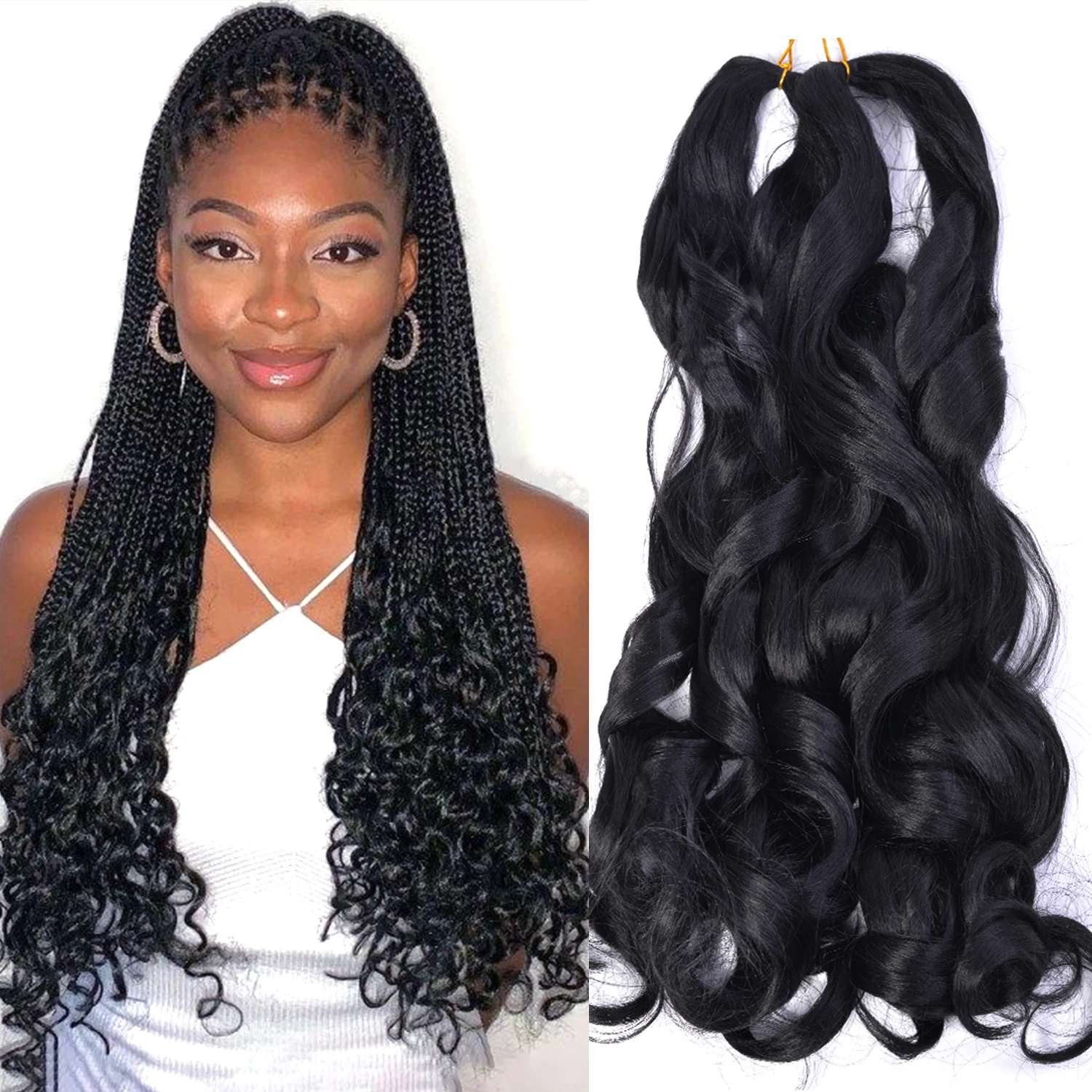 Bulk synthetic hair attachments loose wave braiding hair weaving curly crochet extensions french curl braids