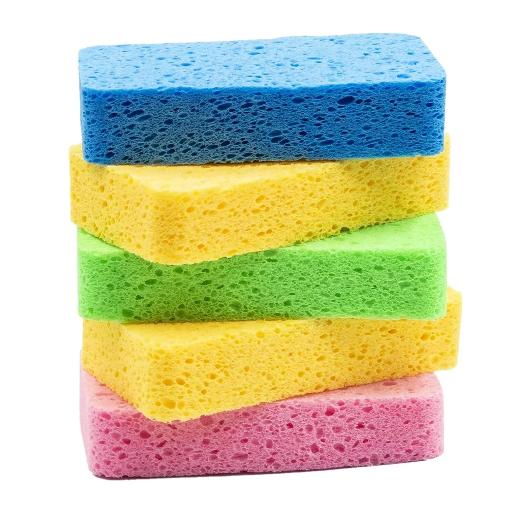 Экологически чистые многоразовые Целлюлозные губки с логотипом на заказ для использования на кухне, толстые тяжелые кухонные принадлежности, скребок, губки из древесной целлюлозы