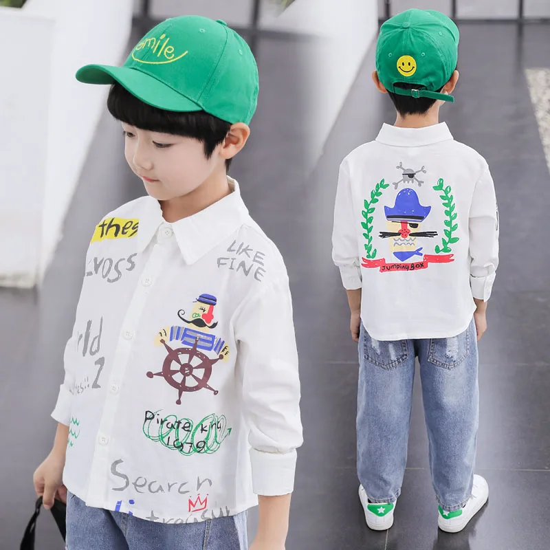 
Boys boutique clothing 100%cotton long sleeve printed floral white slim fit button down boys casual shirt 