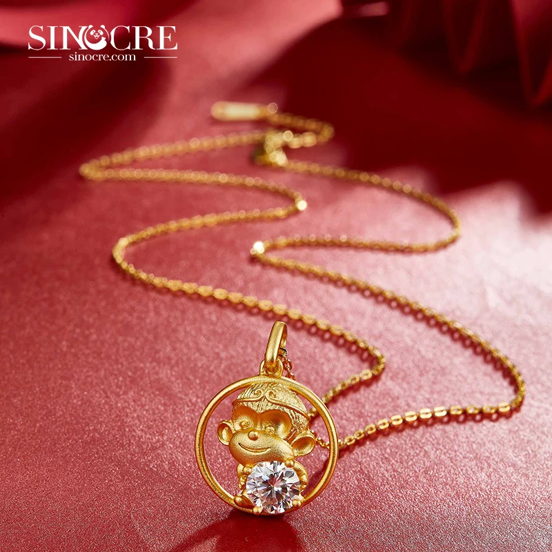 SINOCRE Best Company Rooster Angel Pendant Gold Punk Moissanite 18K Solid Chain Twelve Zodiac Signs Animals
