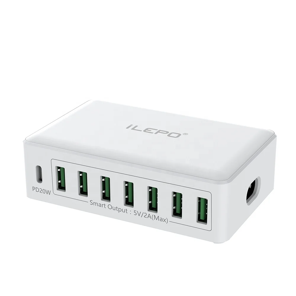 ilepo 60W 40W 6-Port CE/FCC/RoHS Wholesale Custom Multi USB Charger Mobile Phone Multiple Charging Station