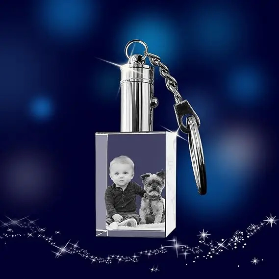 3D innovation Crystal Keychain Photo - Lighted Custom Crystal Picture Etched Key Chain