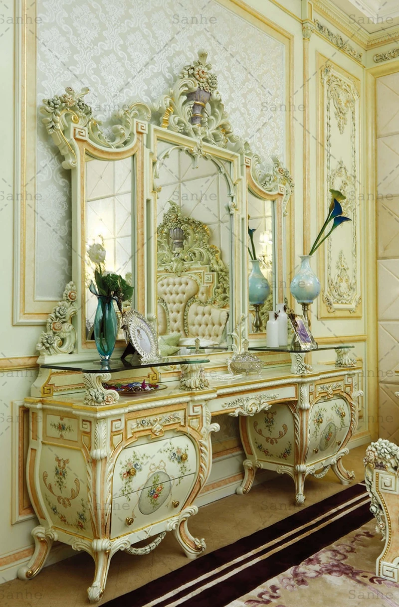 Latest Palace Rococo Style Antique Gold Foil Royal King Size Bed For Master Bedroom Furniture Set