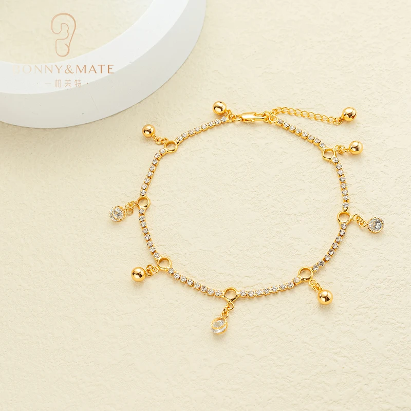 Shiny Zircon Foot Bells Anklet Jewelry High Quality Cheap Wholesale Custom Brass Charm Anklet For Women