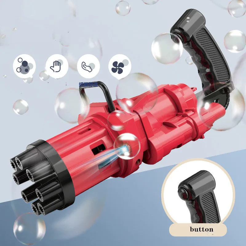 Electric Automatic Gatling Bubble Gun Toy Summer Soap Water Machine Fan 2-in-1 with LED Light