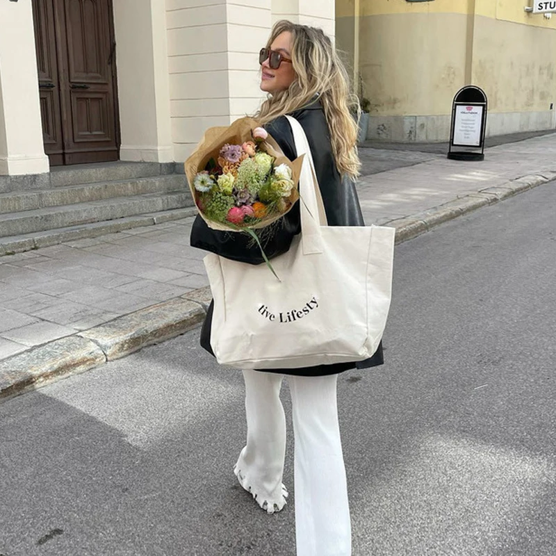 Reusable Grocery Shopping Cloth Bags Foldable canvas cotton tote bags walker shopper bag for women girl