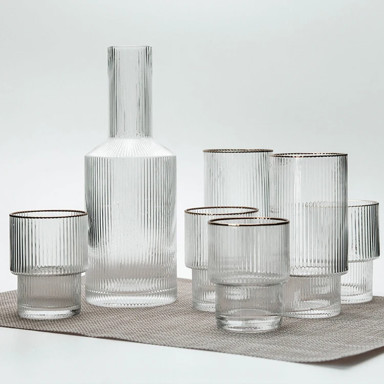 Hot Sale Wholesale Vertical Stripes Glass Tea Cups Custom Ribbed Coffee Cup Wine Glass