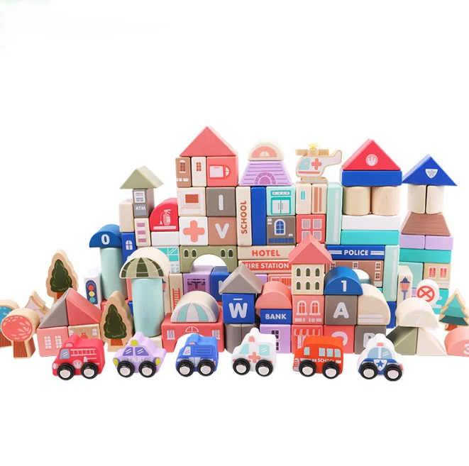 Высокое качество Деревянные 115 шт. Набор строительных блоков ребенку играть с родителей игрушки для детей деревянный набор