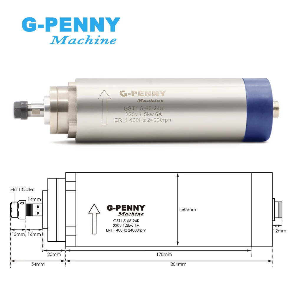 1.5KW ER11 шпиндель с воздушным охлаждением двигатель 220v/380v 4 шт шаровых подшипников диаметром 65*204 мм для станка ЧПУ деревообрабатывающие