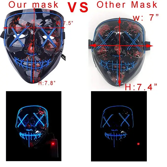 Hot ODM party customized shape neon panel wire LED glowing mask rave scary cosplay cold light up EL mask