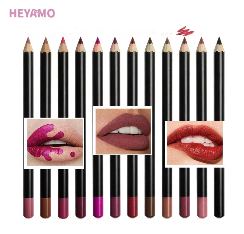 HEYAMO Maquiagem 12Pcs Cosmetic Lipstick Lip Liner Pencil Makeup Distributor Cosmetics Custom Color Lipliner Pencils Wholesale