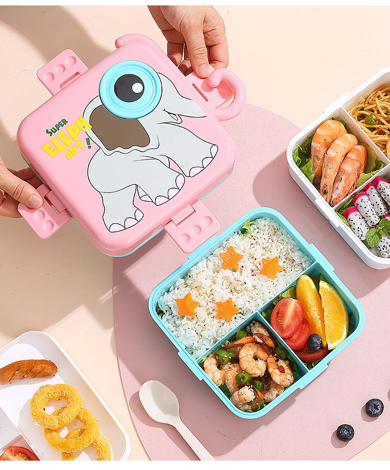 W13 многоразовый пластиковый Ланч-бокс для животных 3 отсека слона Bento Tiffin детский
