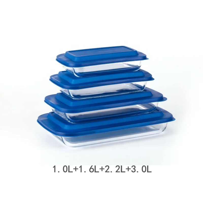 Aeofa Heat Resistant High Borosilicate Rectangular Glass Baking Dish Tray with Plastic Lid Casserole Pan Clear Bakeware Plate