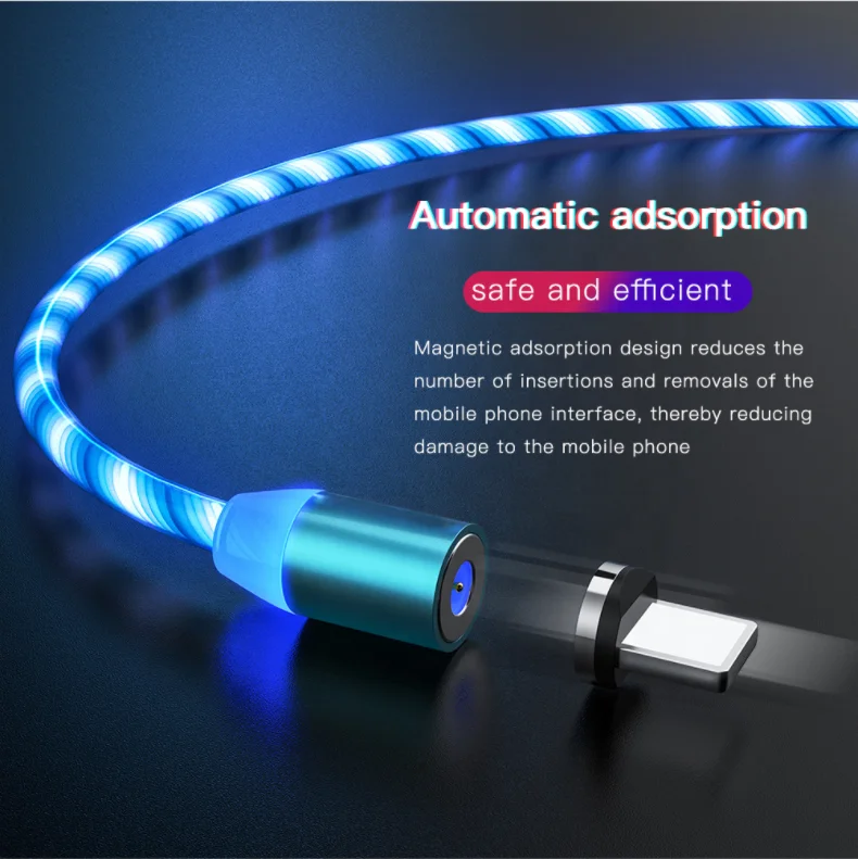  Оптовая продажа магнитный USB-кабель для быстрой зарядки аксессуары телефонов кабель USB Светодиодный светящийся Micro Lighting кабели передачи