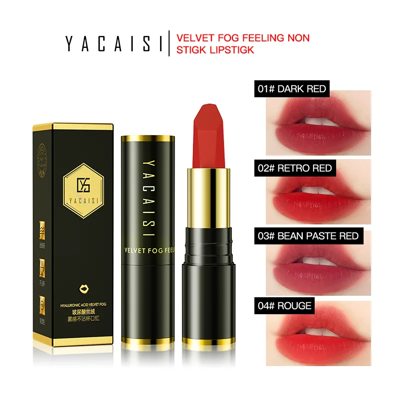 YACAISI Makeup Lipstick Wholesale Cruelty Free Lasting Silky Non-sticky Cup Velvet Matte Creamy Lip Gloss Stick Lipstick Set