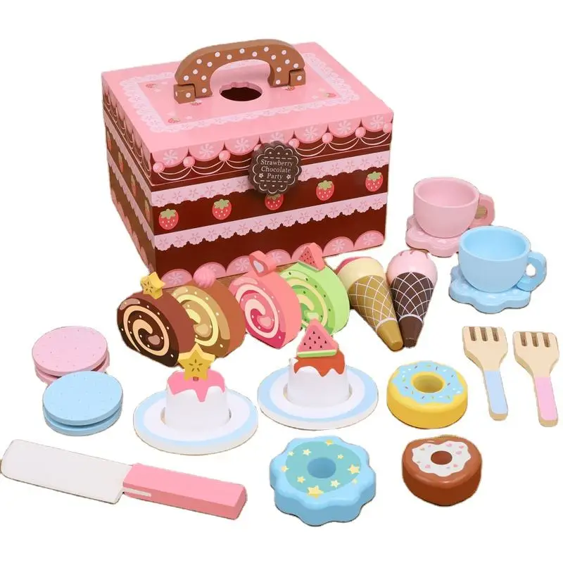 Children Educational Wooden Pretend Play Toy Role Play Cake Dessert Toy Set