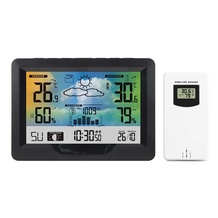 Wireless Weather Station Indoor Outdoor Color Screen Weather Forecast Station with Outdoor Sensor Digital Temperature and Humidi