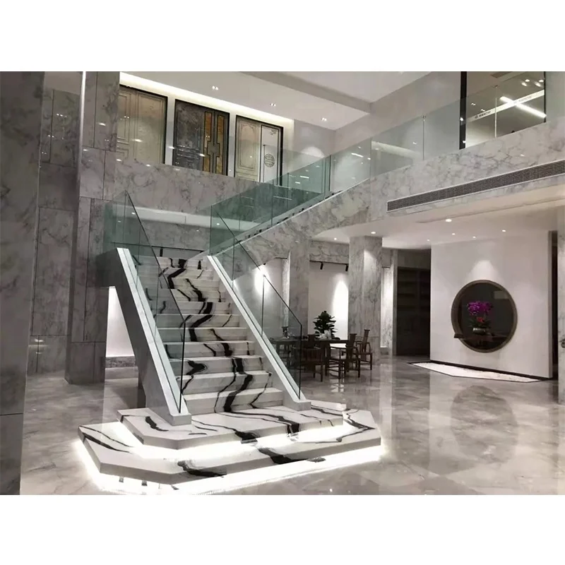 Tile Stair Led Light Float Marble Folding Stair Modern Graphic Design Indoor Fumigated Wooden Crate Paia St 1/-1mm