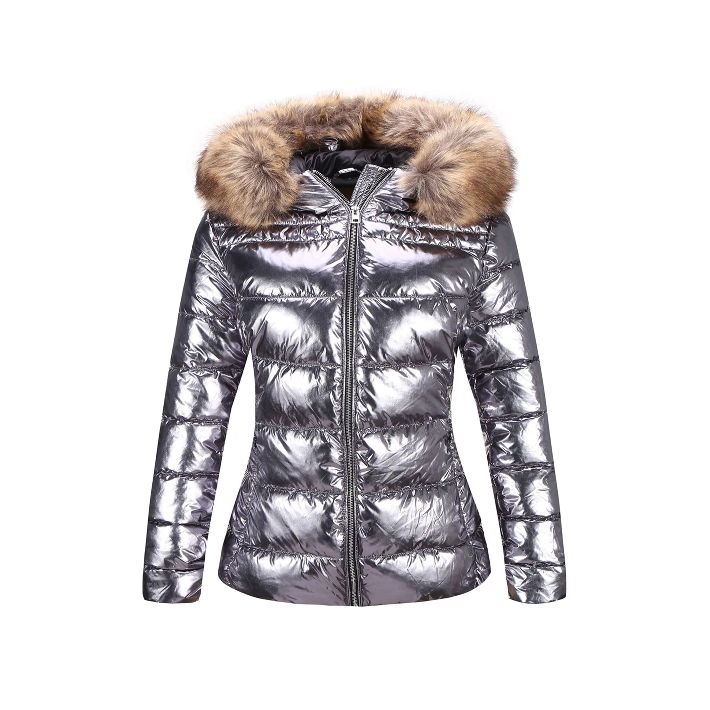 Womens Lightweight Puffer Jacket, Winter Coats for Women Warm Quilted Bubble Padded Hood Coat with Faux Fur Collar
