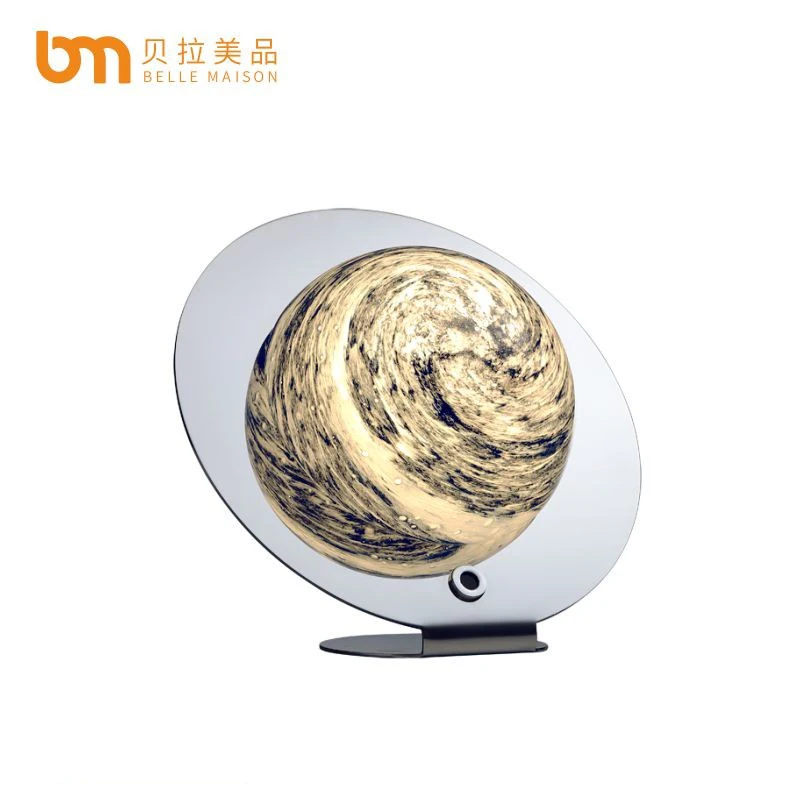 modern luxury home living room bedroom hotel guestroom decor marble round portable led table light sensor light moon light