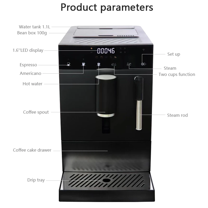 19 Bar Ulka Pump coffee maker Bean To Cup Ground Coffee Home Household Office Espresso Coffee Machine