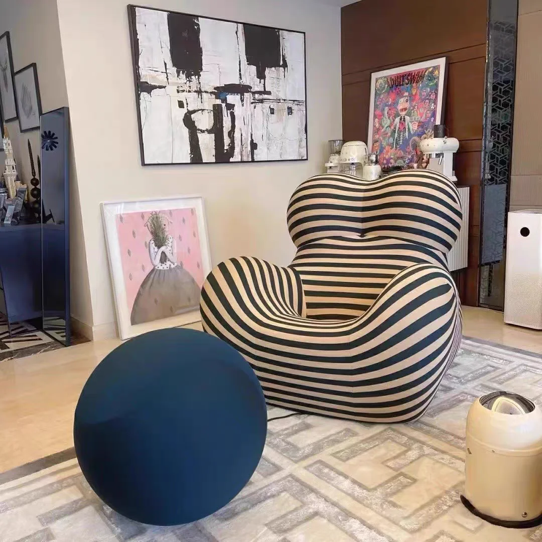 Modern Living Room Sofa Chairs With Footrest Striped Design Single Sofa Hot Sale Home Decoration Furniture Fabric Recliner Chair