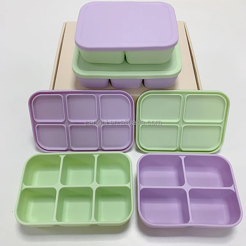 Silicone Snack Box Containers for Kids Reusable Snack Food Storage Container Divided Meal Containers for School Work Travel