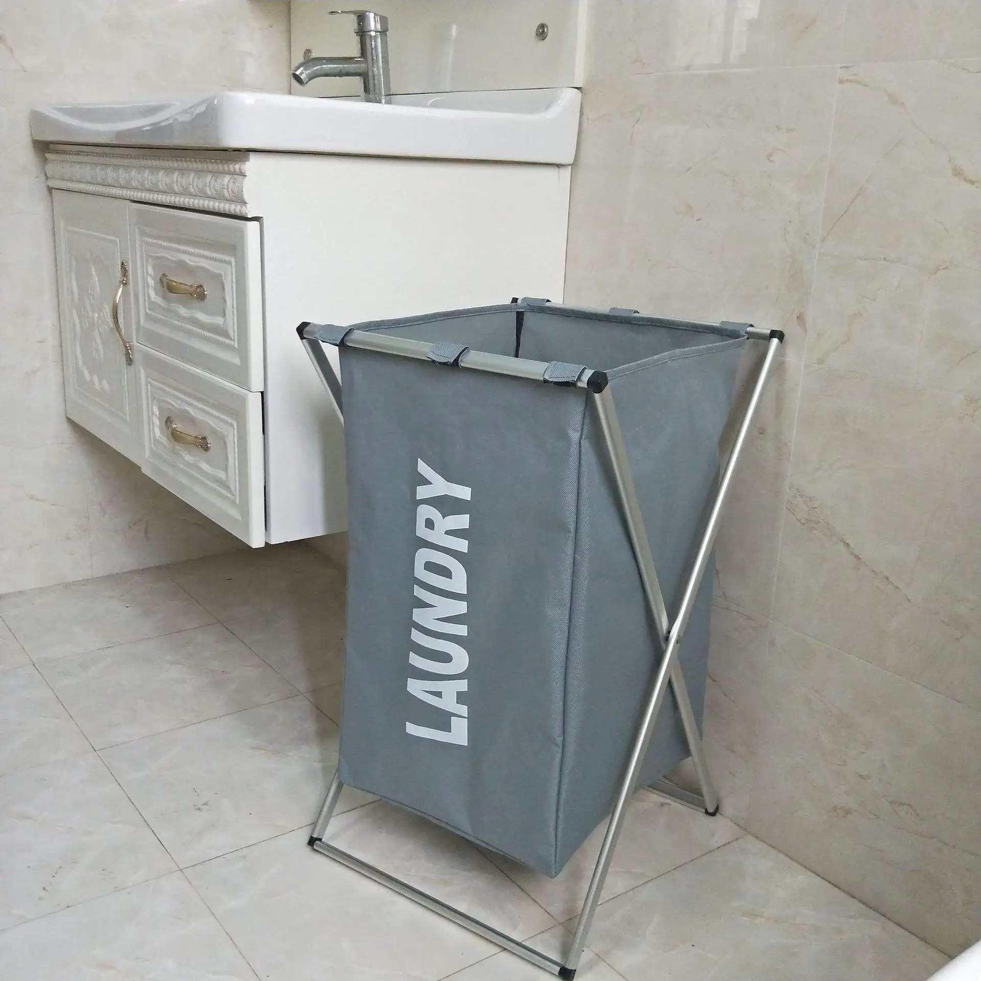 Large Laundry Hamper Laundry Basket Toys Dirty Clothes Organizer 3-Section Aluminum Frame