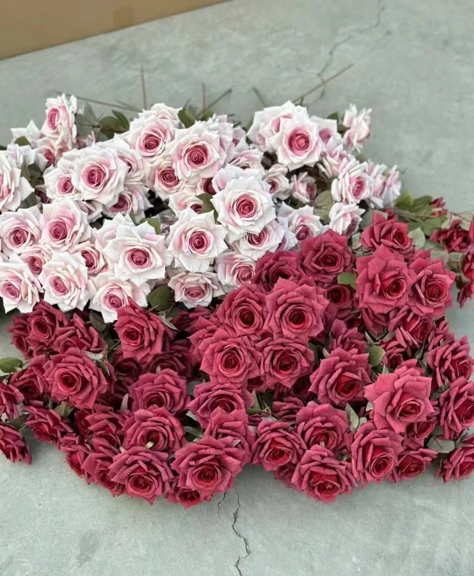 YOPIN-158 Popular Artificial 3 Heads Real Touch White Spray Roses