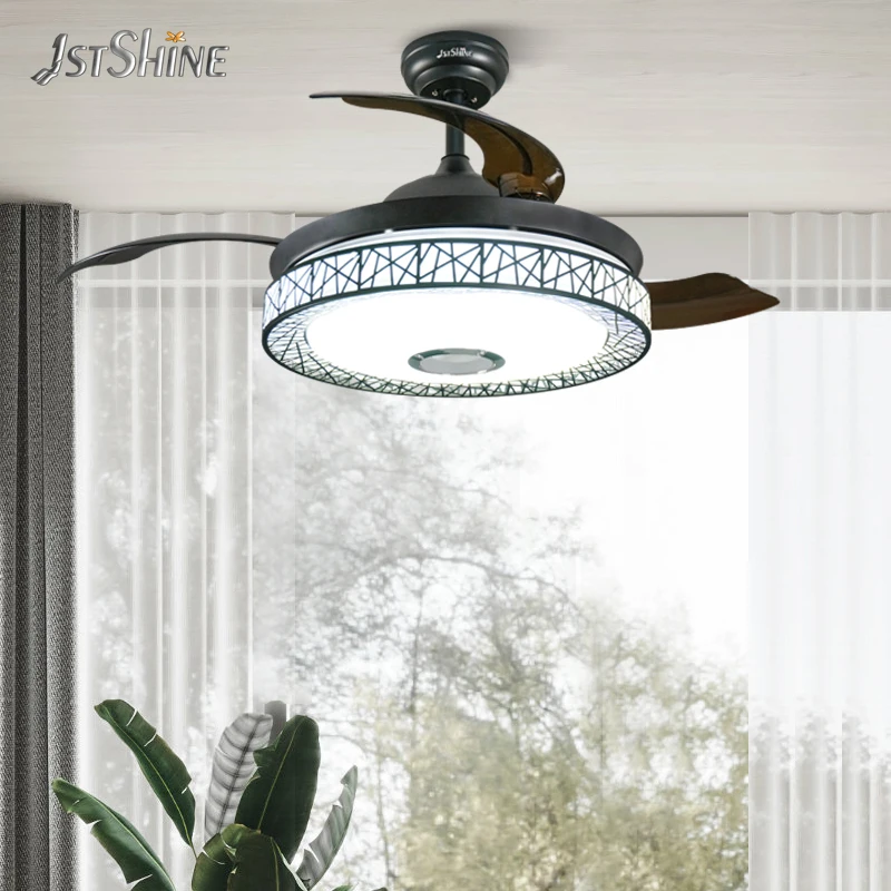 1stshine коммерческий современный дизайн цветным светодиодным светом потолочный вентилятор 42 дюймов современный потолочный вентилятор с лампа Скрытая лезвия